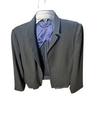 Black Cropped Blazer with Navy Lining